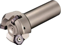 Kyocera - 45° Lead Angle, 2.81" Max Cut Diam, 2-1/2" Min Cut Diam, 0.23" Max Depth of Cut, Indexable Chamfer and Angle End Mill - 4 Inserts, PNEU 1205, PNMU 1205 Insert Style, 3.6" Overall Length, Straight Shank - Apex Tool & Supply