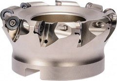 Kyocera - 100mm Cut Diam, 8mm Max Depth, 14.4mm Arbor Hole, 7 Inserts, RPGT 16, RPMT 16 Insert Style, Indexable Copy Face Mill - MRX Cutter Style, 10,000 Max RPM, 50mm High, Through Coolant, Series RAD-6 - Apex Tool & Supply
