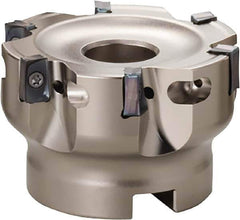 Kyocera - 6 Inserts, 2-1/2" Cut Diam, 0.433" Arbor Diam, 0.393" Max Depth of Cut, Indexable Square-Shoulder Face Mill - 0° Lead Angle, 1.575" High, LOMU 1004..ER-GH, LOMU 1004..ER-GM & LOMU 1004..ER-SM Insert Compatibility, Through Coolant, Series M-Four - Apex Tool & Supply