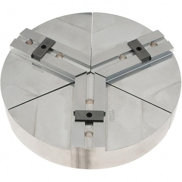 Abbott Workholding Products - 12" Max Chuck Capacity, Tongue & Groove Interface, Round Soft Lathe Chuck Jaw - 3 Jaw, Aluminum, 63.5mm Btw Mount Hole Ctrs, 12" Wide, 2" High, 12.7mm Groove, 1/2" Fastener - Apex Tool & Supply