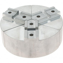 Abbott Workholding Products - 6" Max Chuck Capacity, Serrated Interface, Round Soft Lathe Chuck Jaw - 3 Jaw, Aluminum, 42.88mm Btw Mount Hole Ctrs, 6" Wide, 2" High, 18.75mm Groove, 5/16" Fastener - Apex Tool & Supply