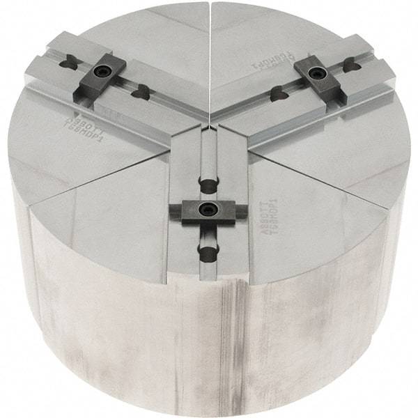 Abbott Workholding Products - 8" Max Chuck Capacity, Tongue & Groove Interface, Round Soft Lathe Chuck Jaw - 3 Jaw, Aluminum, 44.45mm Btw Mount Hole Ctrs, 8" Wide, 4" High, 7.95mm Groove, 3/8" Fastener - Apex Tool & Supply
