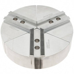 Abbott Workholding Products - 8" Max Chuck Capacity, 1/16" x 90° Serrated Interface, Round Soft Lathe Chuck Jaw - 3 Jaw, Aluminum, 0.984" Btw Mount Hole Ctrs, 8" Wide, 2" High, 12mm Fastener - Apex Tool & Supply
