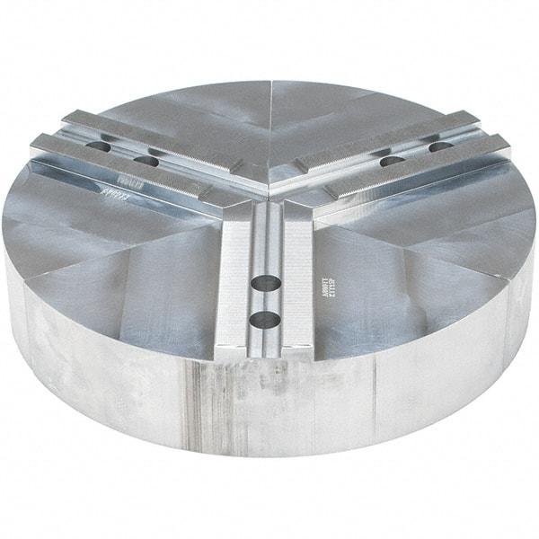 Abbott Workholding Products - 15" Max Chuck Capacity, 1.5mm x 60° Serrated Interface, Round Soft Lathe Chuck Jaw - 3 Jaw, Aluminum, 1.6929" Btw Mount Hole Ctrs, 15" Wide, 3" High, 20mm Fastener - Apex Tool & Supply