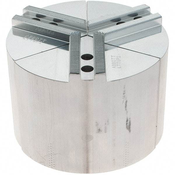 Abbott Workholding Products - 6" Max Chuck Capacity, 1.5mm x 60° Serrated Interface, Round Soft Lathe Chuck Jaw - 3 Jaw, Aluminum, 0.7874" Btw Mount Hole Ctrs, 6" Wide, 4" High, 10mm Fastener - Apex Tool & Supply