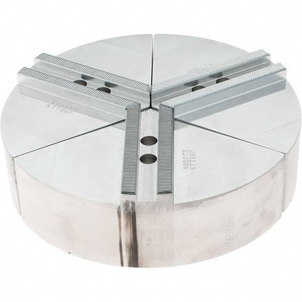 Abbott Workholding Products - 6" Max Chuck Capacity, 1.5mm x 60° Serrated Interface, Round Soft Lathe Chuck Jaw - 3 Jaw, Aluminum, 0.7874" Btw Mount Hole Ctrs, 8" Wide, 2" High, 10mm Fastener - Apex Tool & Supply