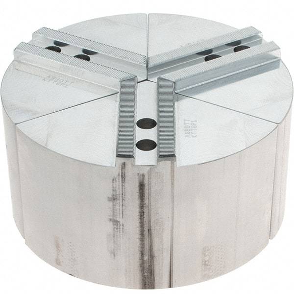 Abbott Workholding Products - 8" Max Chuck Capacity, 1.5mm x 60° Serrated Interface, Round Soft Lathe Chuck Jaw - 3 Jaw, Aluminum, 0.9843" Btw Mount Hole Ctrs, 8" Wide, 4" High, 12mm Fastener - Apex Tool & Supply