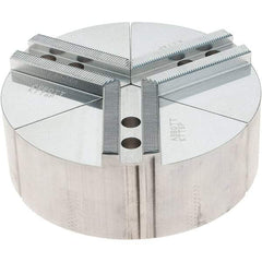 Abbott Workholding Products - 6" Max Chuck Capacity, 1.5mm x 60° Serrated Interface, Round Soft Lathe Chuck Jaw - 3 Jaw, Aluminum, 0.7874" Btw Mount Hole Ctrs, 6" Wide, 2" High, 10mm Fastener - Apex Tool & Supply