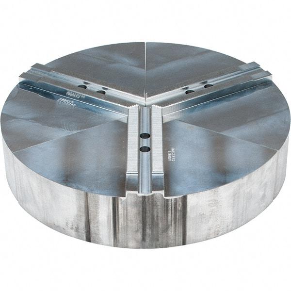 Abbott Workholding Products - 10" Max Chuck Capacity, 1.5mm x 60° Serrated Interface, Round Soft Lathe Chuck Jaw - 3 Jaw, Aluminum, 1.1811" Btw Mount Hole Ctrs, 15" Wide, 3" High, 12mm Fastener - Apex Tool & Supply