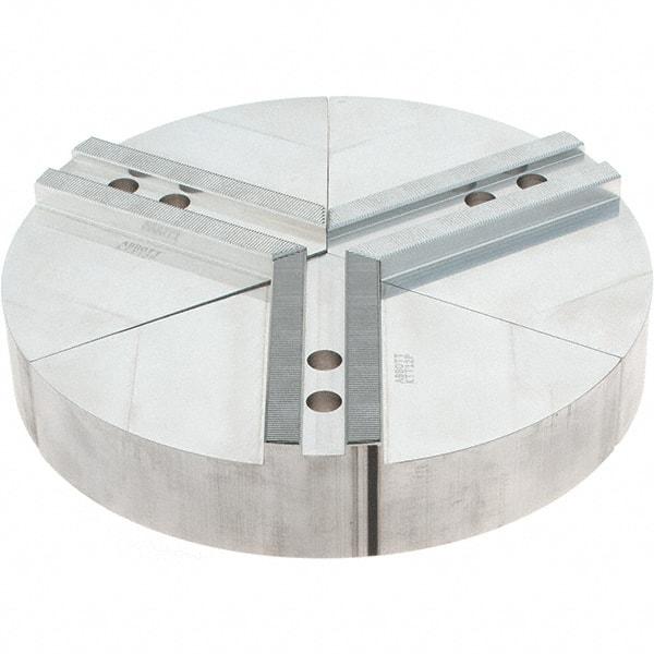 Abbott Workholding Products - 12" Max Chuck Capacity, 1.5mm x 60° Serrated Interface, Round Soft Lathe Chuck Jaw - 3 Jaw, Aluminum, 1.1811" Btw Mount Hole Ctrs, 12" Wide, 2" High, 14mm Fastener - Apex Tool & Supply