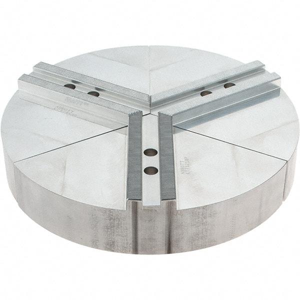 Abbott Workholding Products - 10" Max Chuck Capacity, 1.5mm x 60° Serrated Interface, Round Soft Lathe Chuck Jaw - 3 Jaw, Aluminum, 1.1811" Btw Mount Hole Ctrs, 12" Wide, 2" High, 12mm Fastener - Apex Tool & Supply