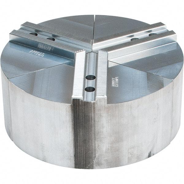 Abbott Workholding Products - 10" Max Chuck Capacity, 1.5mm x 60° Serrated Interface, Round Soft Lathe Chuck Jaw - 3 Jaw, Aluminum, 1.1811" Btw Mount Hole Ctrs, 10" Wide, 4" High, 12mm Fastener - Apex Tool & Supply