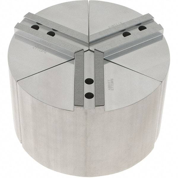 Abbott Workholding Products - 10" Max Chuck Capacity, 1.5mm x 60° Serrated Interface, Round Soft Lathe Chuck Jaw - 3 Jaw, Aluminum, 1.1811" Btw Mount Hole Ctrs, 10" Wide, 6" High, 12mm Fastener - Apex Tool & Supply