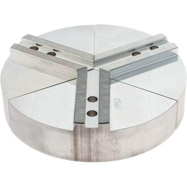 Abbott Workholding Products - 10" Max Chuck Capacity, 1.5mm x 60° Serrated Interface, Round Soft Lathe Chuck Jaw - 3 Jaw, Aluminum, 1.1811" Btw Mount Hole Ctrs, 10" Wide, 2" High, 12mm Fastener - Apex Tool & Supply