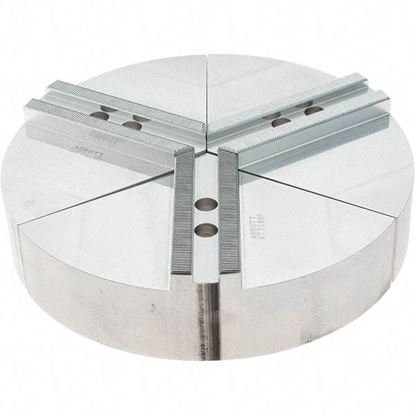 Abbott Workholding Products - 8" Max Chuck Capacity, 1.5mm x 60° Serrated Interface, Round Soft Lathe Chuck Jaw - 3 Jaw, Aluminum, 0.9843" Btw Mount Hole Ctrs, 10" Wide, 2" High, 12mm Fastener - Apex Tool & Supply