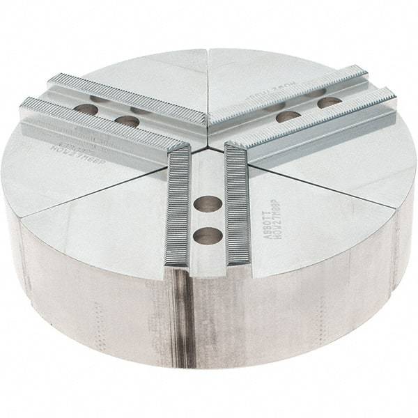 Abbott Workholding Products - 8" Max Chuck Capacity, 1.5mm x 60° Serrated Interface, Round Soft Lathe Chuck Jaw - 3 Jaw, Aluminum, 0.9843" Btw Mount Hole Ctrs, 8" Wide, 2" High, 12mm Fastener - Apex Tool & Supply