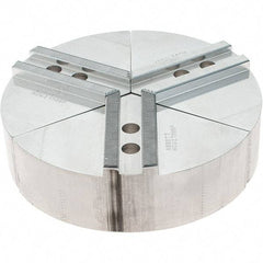 Abbott Workholding Products - 8" Max Chuck Capacity, 1.5mm x 60° Serrated Interface, Round Soft Lathe Chuck Jaw - 3 Jaw, Aluminum, 0.9843" Btw Mount Hole Ctrs, 8" Wide, 2" High, 12mm Fastener - Apex Tool & Supply