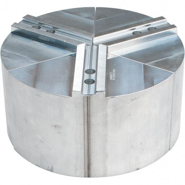 Abbott Workholding Products - 12" Max Chuck Capacity, 1.5mm x 60° Serrated Interface, Round Soft Lathe Chuck Jaw - 3 Jaw, Aluminum, 1.1811" Btw Mount Hole Ctrs, 12" Wide, 6" High, 16mm Fastener - Apex Tool & Supply
