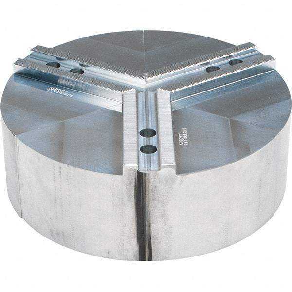 Abbott Workholding Products - 12" Max Chuck Capacity, 1.5mm x 60° Serrated Interface, Round Soft Lathe Chuck Jaw - 3 Jaw, Aluminum, 1.1811" Btw Mount Hole Ctrs, 12" Wide, 4" High, 16mm Fastener - Apex Tool & Supply