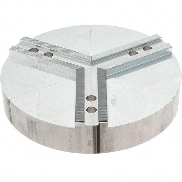 Abbott Workholding Products - 12" Max Chuck Capacity, 1.5mm x 60° Serrated Interface, Round Soft Lathe Chuck Jaw - 3 Jaw, Aluminum, 1.1811" Btw Mount Hole Ctrs, 12" Wide, 2" High, 16mm Fastener - Apex Tool & Supply