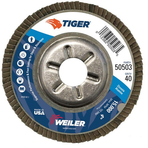 4″ Tiger Disc Abrasive Flap Disc, Angled, Alum. Backing, 40Z, 5/8″ Arbor Hole - Apex Tool & Supply