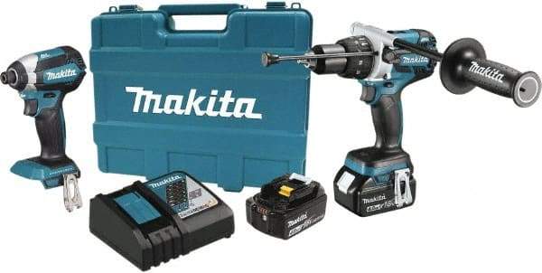 Makita - 18 Volt Cordless Tool Combination Kit - Includes 1/2" Hammer Drill & 1/4" Impact Driver, Lithium-Ion Battery Included - Apex Tool & Supply