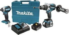 Makita - 18 Volt Cordless Tool Combination Kit - Includes 1/2" Hammer Drill & 1/4" Impact Driver, Lithium-Ion Battery Included - Apex Tool & Supply