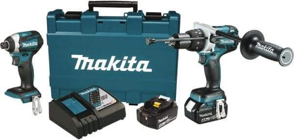 Makita - 18 Volt Cordless Tool Combination Kit - Includes 1/2" Hammer Drill & 1/4" Impact Driver, Lithium-Ion Battery Included - Apex Tool & Supply