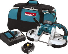 Makita - 18 Volt, 44-7/8" Blade, 530 SFPM Cordless Portable Bandsaw - 4-3/4" (Round) & 4-3/4 x 4-3/4" (Rectangle) Cutting Capacity, Lithium-Ion Battery Included - Apex Tool & Supply