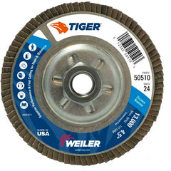 4-1/2″ Tiger Disc Abrasive Flap Disc, Angled, Alum. Backing, 24Z, 5/8″-11 UNC Nut - Apex Tool & Supply