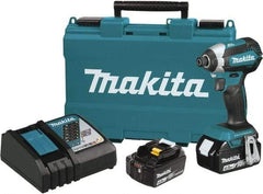 Makita - 18 Volt, 1/2" Drive, 20 Ft/Lb Torque, Cordless Impact Driver - Pistol Grip Handle, 3600 RPM, 2 Lithium-Ion Batteries Included - Apex Tool & Supply
