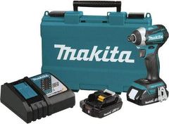 Makita - 18 Volt, 1/4" Drive, 20 Ft/Lb Torque, Cordless Impact Driver - Pistol Grip Handle, 3600 RPM, 2 Lithium-Ion Batteries Included - Apex Tool & Supply