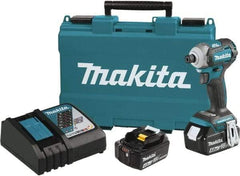 Makita - 18 Volt, 1/2" Drive, 20 Ft/Lb Torque, Cordless Impact Driver - Pistol Grip Handle, 3600 RPM, 2 Lithium-Ion Batteries Included - Apex Tool & Supply