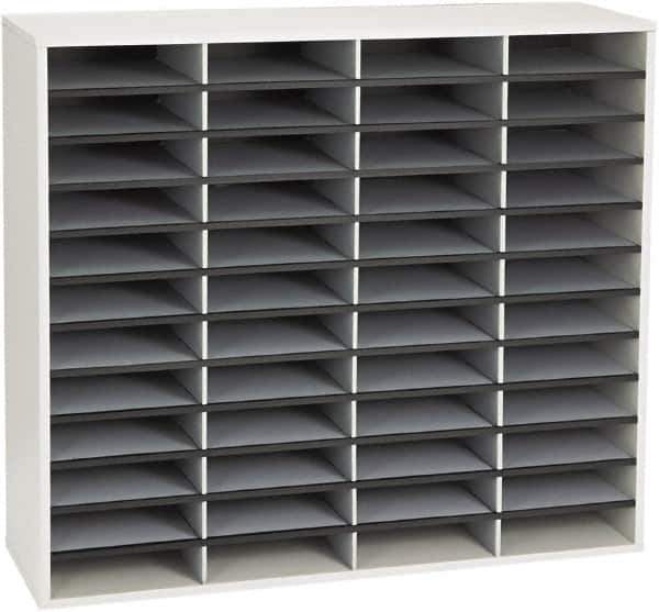 FELLOWES - 38-1/4" Wide x 11-7/8" Deep x 34-11/16" High, 48 Compartments, Corrugated Fiberboard & Laminated Literature Organizer - Dove Gray, 9" Compartment Width x 2-1/2" Compartment Depth x 11" Compartment Height - Apex Tool & Supply