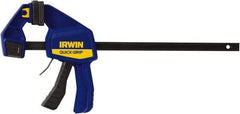 Irwin - 12" Capacity, 3-3/16" Throat Depth Carbon Steel Bar Clamp - 300 Lb Clamping Pressure, 19-1/4" OAL, 492.13mm Max Spread - Apex Tool & Supply