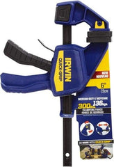 Irwin - 6" Capacity, 3-3/16" Throat Depth Carbon Steel Bar Clamp - 300 Lb Clamping Pressure, 13-1/4" OAL, 339.73mm Max Spread - Apex Tool & Supply