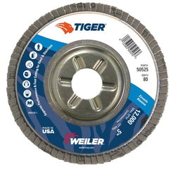 5″ Tiger Disc Abrasive Flap Disc, Angled, Alum. Backing, 80Z, 7/8″ Arbor Hole - Apex Tool & Supply