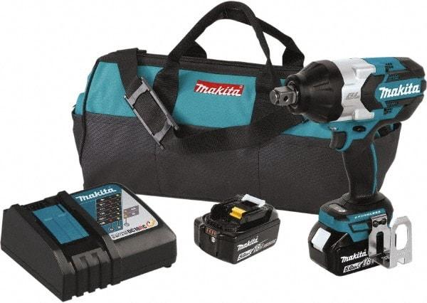 Makita - 3/4" Drive 18 Volt Pistol Grip Cordless Impact Wrench & Ratchet - 1,850 RPM, 780 Ft/Lb Torque, 2 Lithium-Ion Batteries Included - Apex Tool & Supply