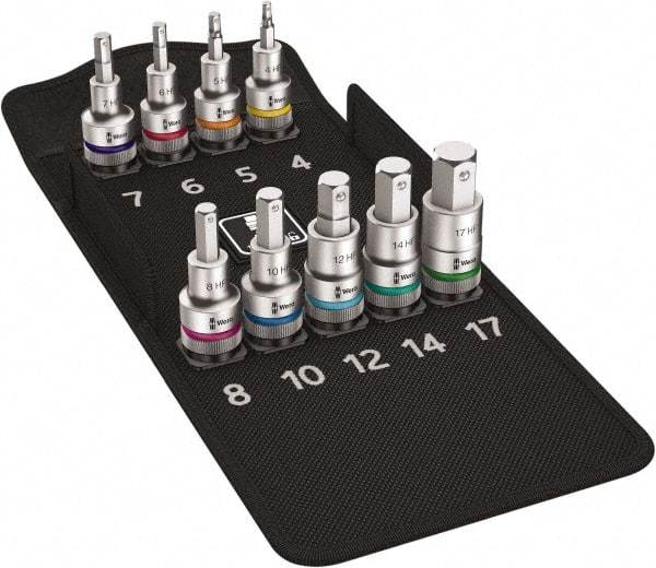 Wera - 10 Piece 1/2" Drive Metric Hex Bit Socket Set - 10 to 19mm Hex - Apex Tool & Supply