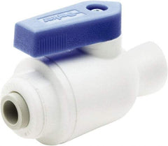 Parker - 1/4" Pipe, Full Port, Polypropylene Valve Female Connector Ball Valve - Bi-Directional, Push-to-Connect x FNPT Ends, Wedge Handle, 150 WOG - Apex Tool & Supply
