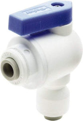 Parker - 3/8" Pipe, Full Port, Polypropylene Valve Elbow Union Ball Valve - Bi-Directional, Push-to-Connect x Push-to-Connect Ends, Wedge Handle, 150 WOG - Apex Tool & Supply