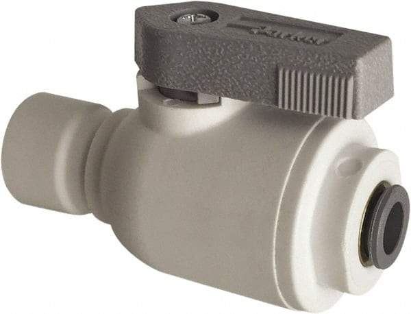 Parker - 1/4 x 3/8" Pipe, Full Port, Polypropylene Valve Union Connector Ball Valve - Bi-Directional, Push-to-Connect x Push-to-Connect Ends, Wedge Handle, 150 WOG - Apex Tool & Supply