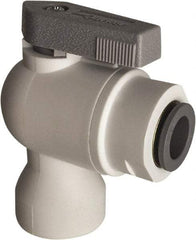 Parker - 3/8" Pipe, Full Port, Polypropylene Valve Female Elbow Ball Valve - Bi-Directional, Push-to-Connect x FNPT Ends, Wedge Handle, 150 WOG - Apex Tool & Supply