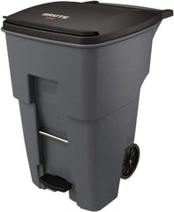 Rubbermaid - 95 Gal Gray Rectangle Trash Can - Plastic, None Graphic, 46.02" High x 28.6" Wide, Lid Included - Apex Tool & Supply