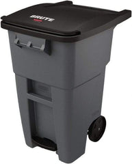 Rubbermaid - 50 Gal Gray Rectangle Trash Can - Plastic, None Graphic, 39.58" High x 24" Wide, Lid Included - Apex Tool & Supply
