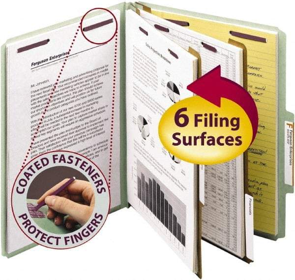 SMEAD - 8-1/2 x 11", Letter Size, Gray/Green, Classification Folders with Top Tab Fastener - 25 Point Stock, Right of Center Tab Cut Location - Apex Tool & Supply