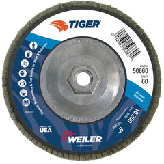 6″ Tiger Disc Abrasive Flap Disc, Angled, Phenolic Backing, 60Z, 5/8″-11 UNC Nut - Apex Tool & Supply