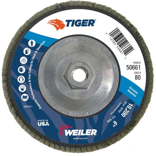 6″ Tiger Disc Abrasive Flap Disc, Angled, Phenolic Backing, 80Z, 5/8″-11 UNC Nut - Apex Tool & Supply