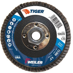 4-1/2″ Tiger Disc Abrasive Flap Disc, Flat, Phenolic Backing, 120Z, 5/8″-11 UNC Nut - Apex Tool & Supply