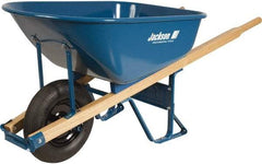 Jackson Professional Tools - 6 Cu Ft Capacity Wheelbarrow with 16" Pneumatic Wheel - Wood Handle, 58-3/4" Long x 25-1/2" Wide x 27" High, Blue - Apex Tool & Supply